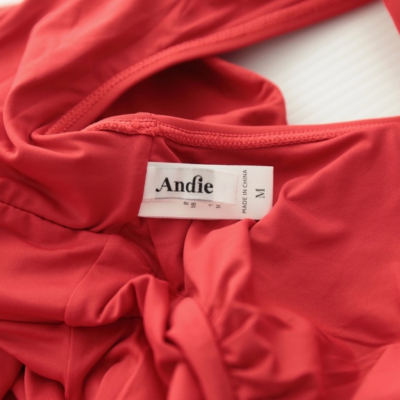 NWOT Andie Swim The Mykonos Plunge Neck Cherry Red Eco Nylon One Piece Womens M - Picture 7 of 9
